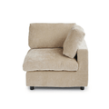 Khaki track arm left modular chair upholstered in chenille-linen fabric.
