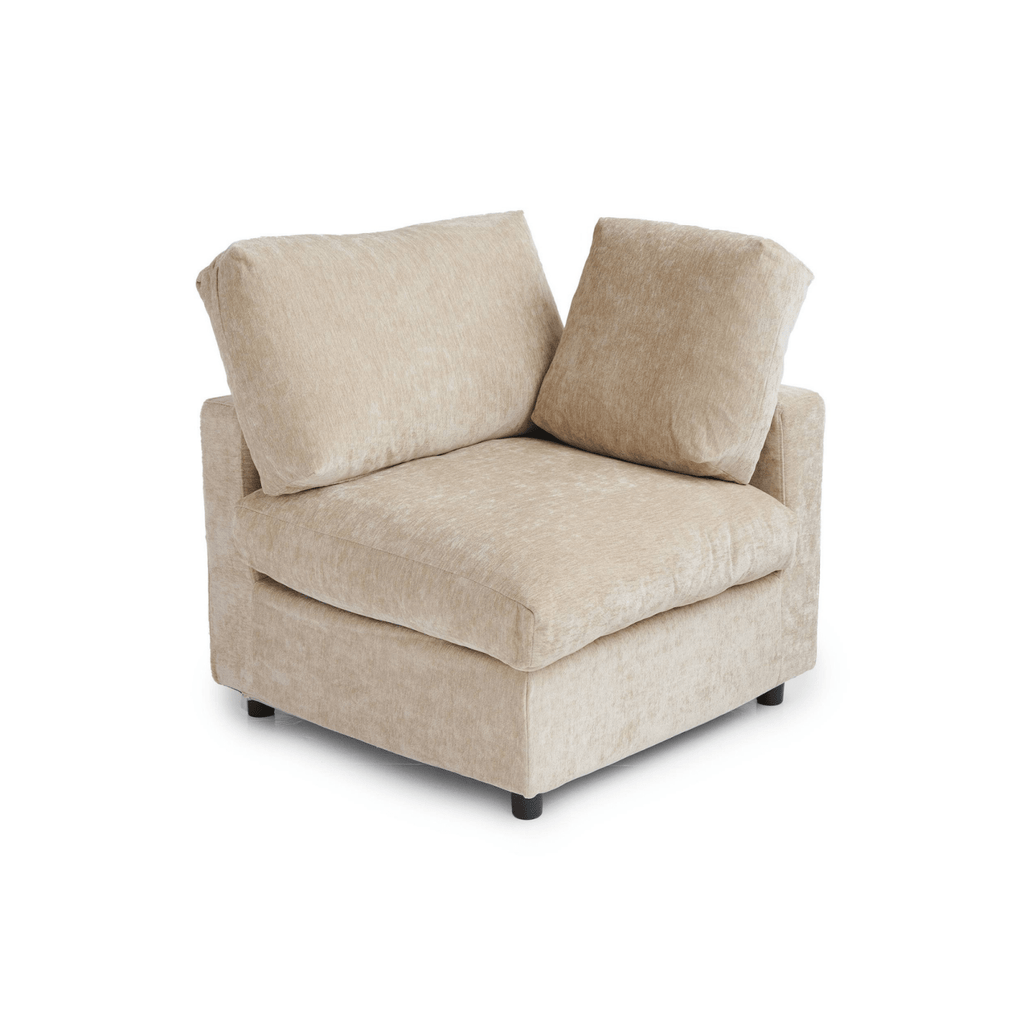 Khaki brown washable left end chair upholstered in chenille-linen fabric with washable covers.