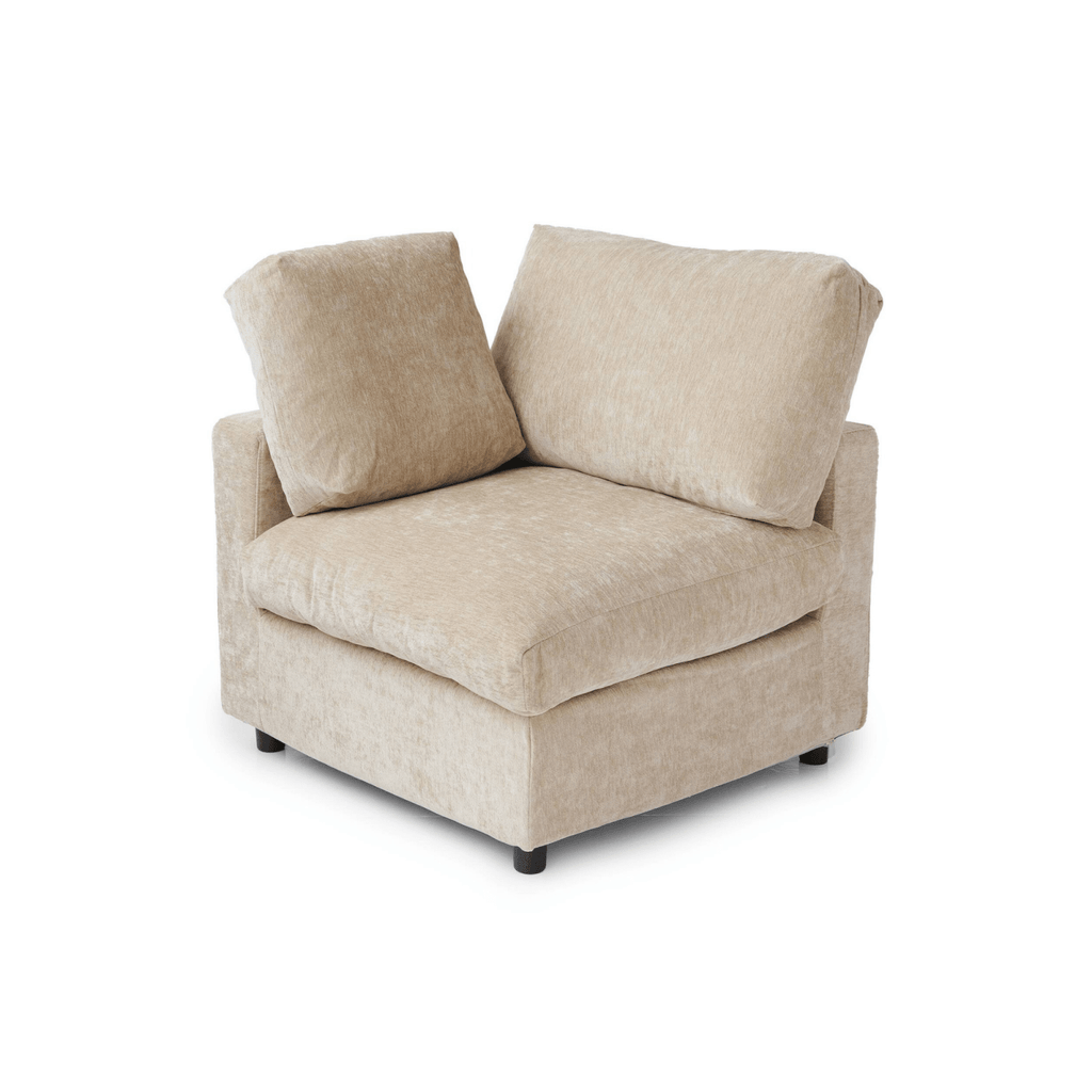 Khaki brown washable right end chair upholstered in chenille-linen fabric.