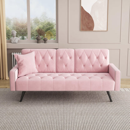 Compact Velvet Sofa Bed with Armrest - Divan Dreams