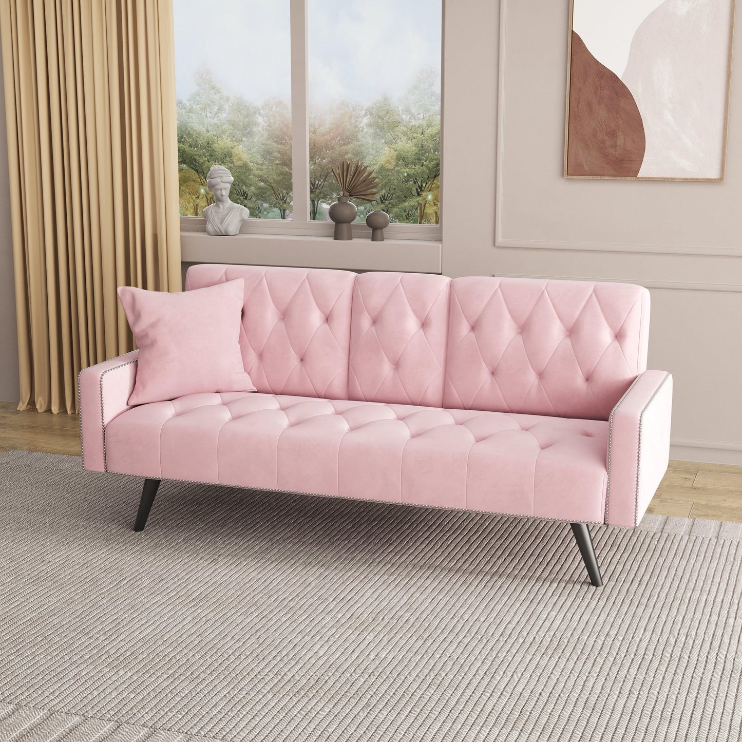 Compact Velvet Sofa Bed with Armrest - Divan Dreams