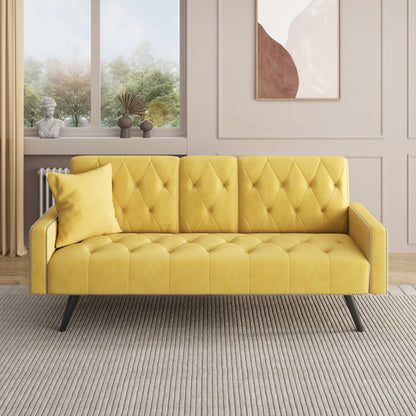 Compact Velvet Sofa Bed with Armrest - Divan Dreams