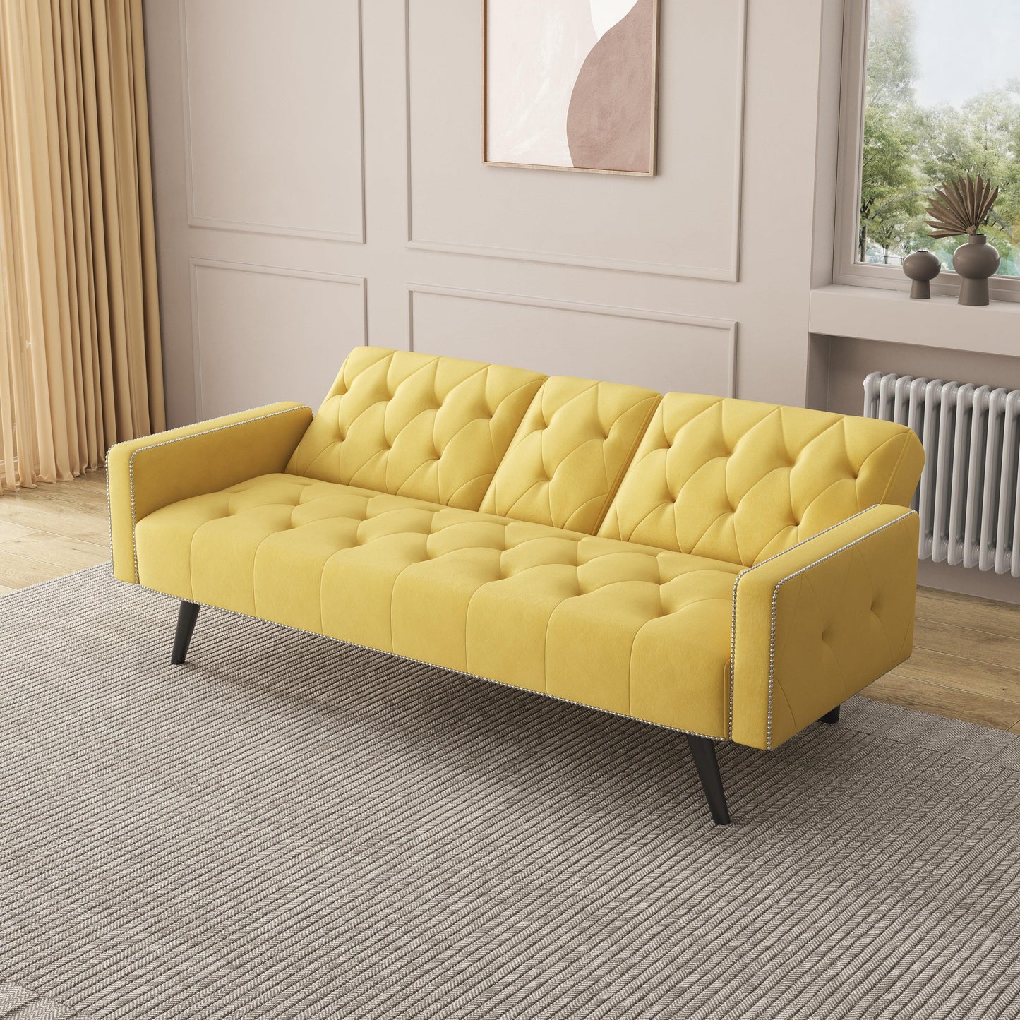 Compact Velvet Sofa Bed with Armrest - Divan Dreams