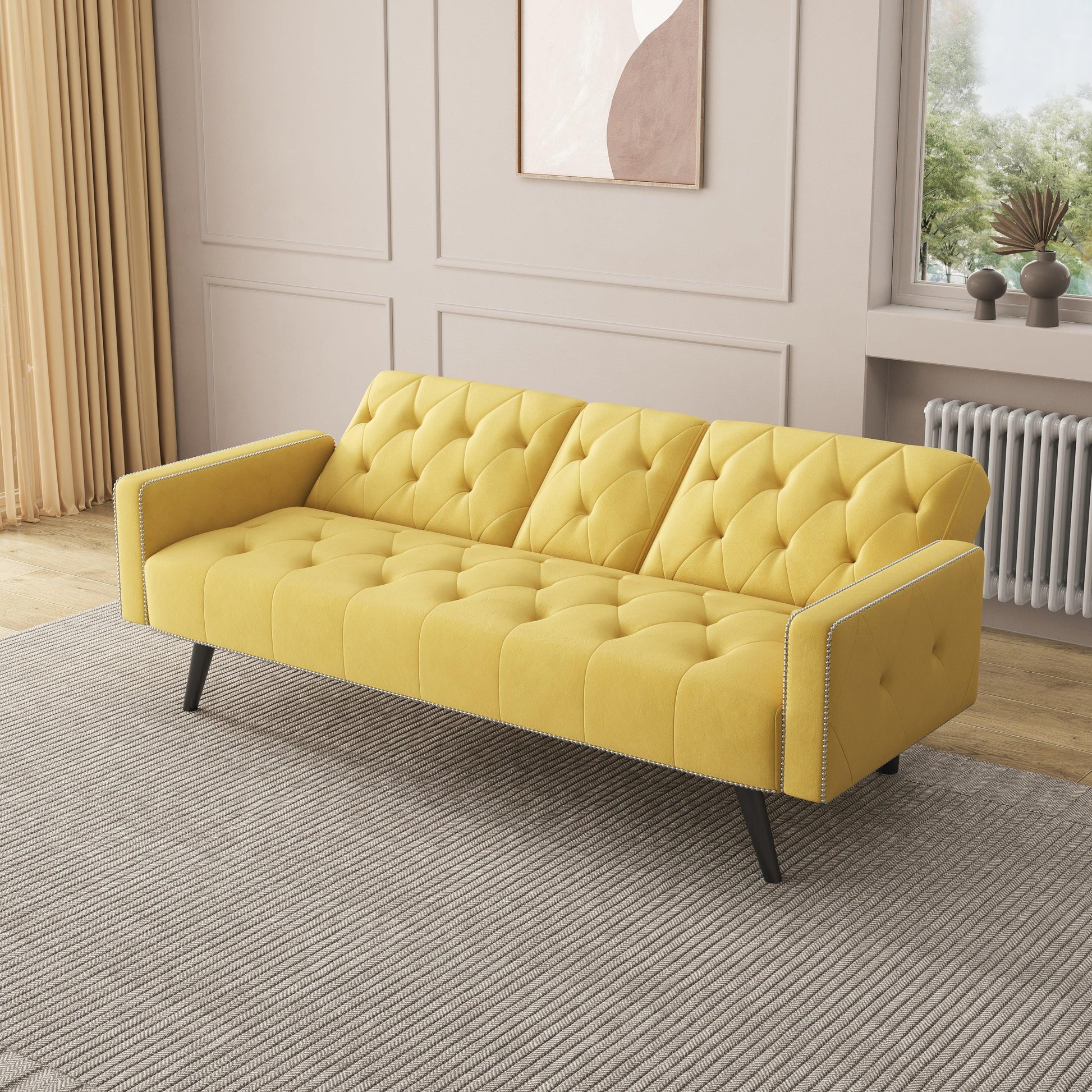 Compact Velvet Sofa Bed with Armrest - Divan Dreams