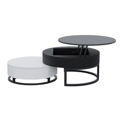 Lift-Top Round Coffee Table with Drawers