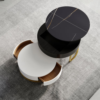 Lift-Top Round Coffee Table with Drawers