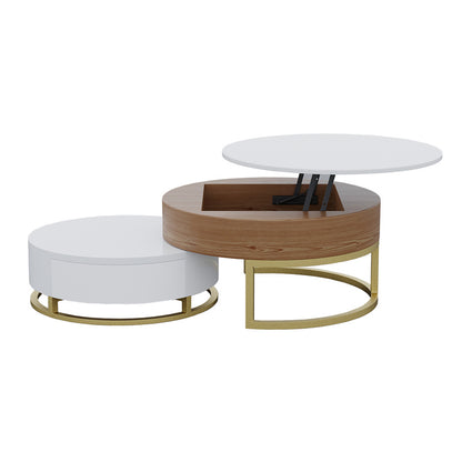 Lift-Top Round Coffee Table with Drawers