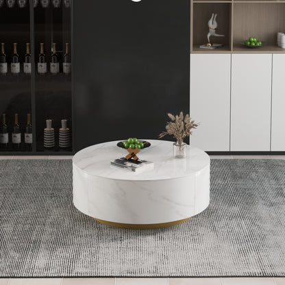 Round Marble Coffee Table with Drawers