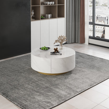 Round Marble Coffee Table with Drawers