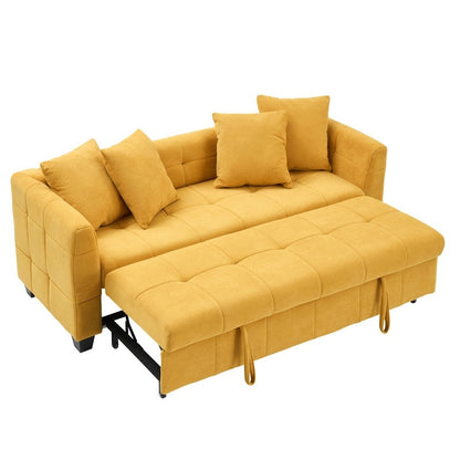 Velvet Pull-Out Sleeper Sofa Bed, Anti-scratch and Water-proof, Solid Wood Frame