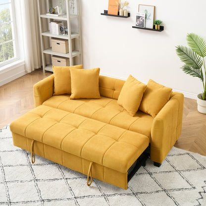 Velvet Pull-Out Sleeper Sofa Bed, Anti-scratch and Water-proof, Solid Wood Frame