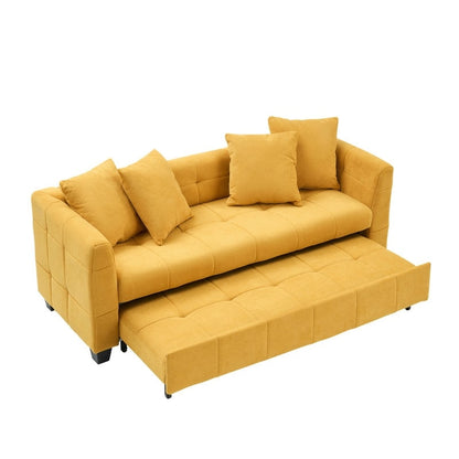 Velvet Pull-Out Sleeper Sofa Bed, Anti-scratch and Water-proof, Solid Wood Frame