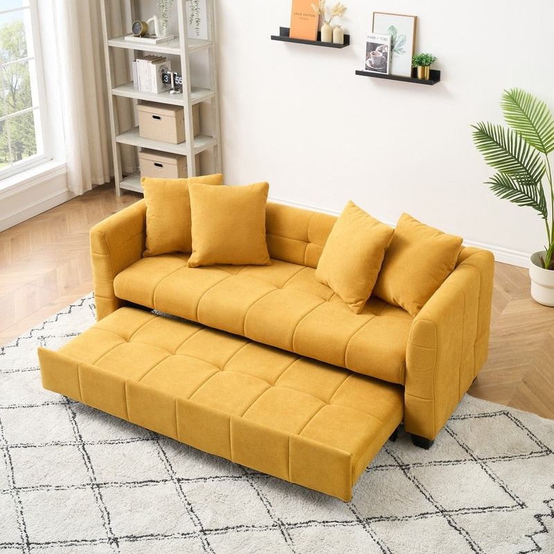 Velvet Pull-Out Sleeper Sofa Bed, Anti-scratch and Water-proof, Solid Wood Frame