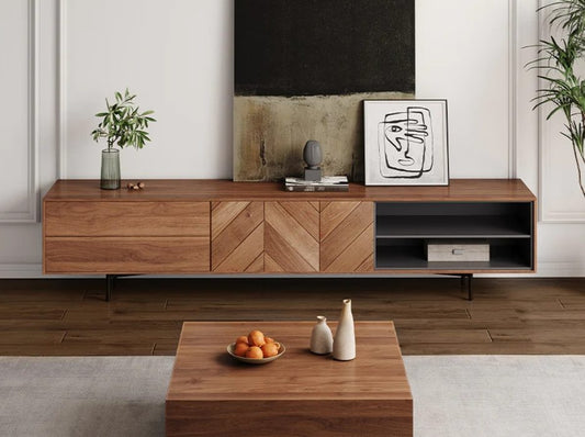 Mid-century Modern TV Stand, MDF, Walnut Color Entertainment Center