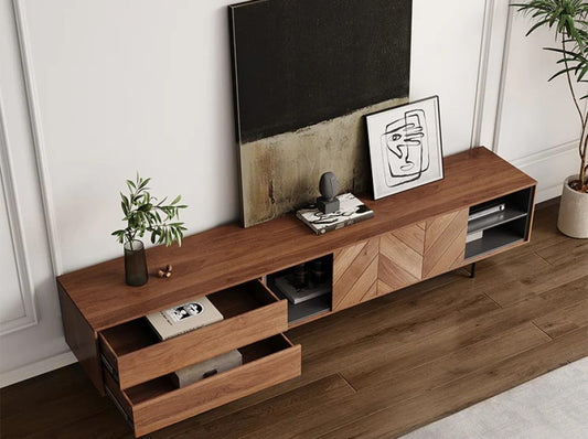 Mid-century Modern TV Stand, MDF, Walnut Color Entertainment Center