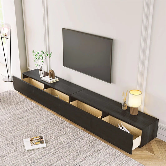 Minimalist Wood TV Stand with Drawers, Modern Long Media Console