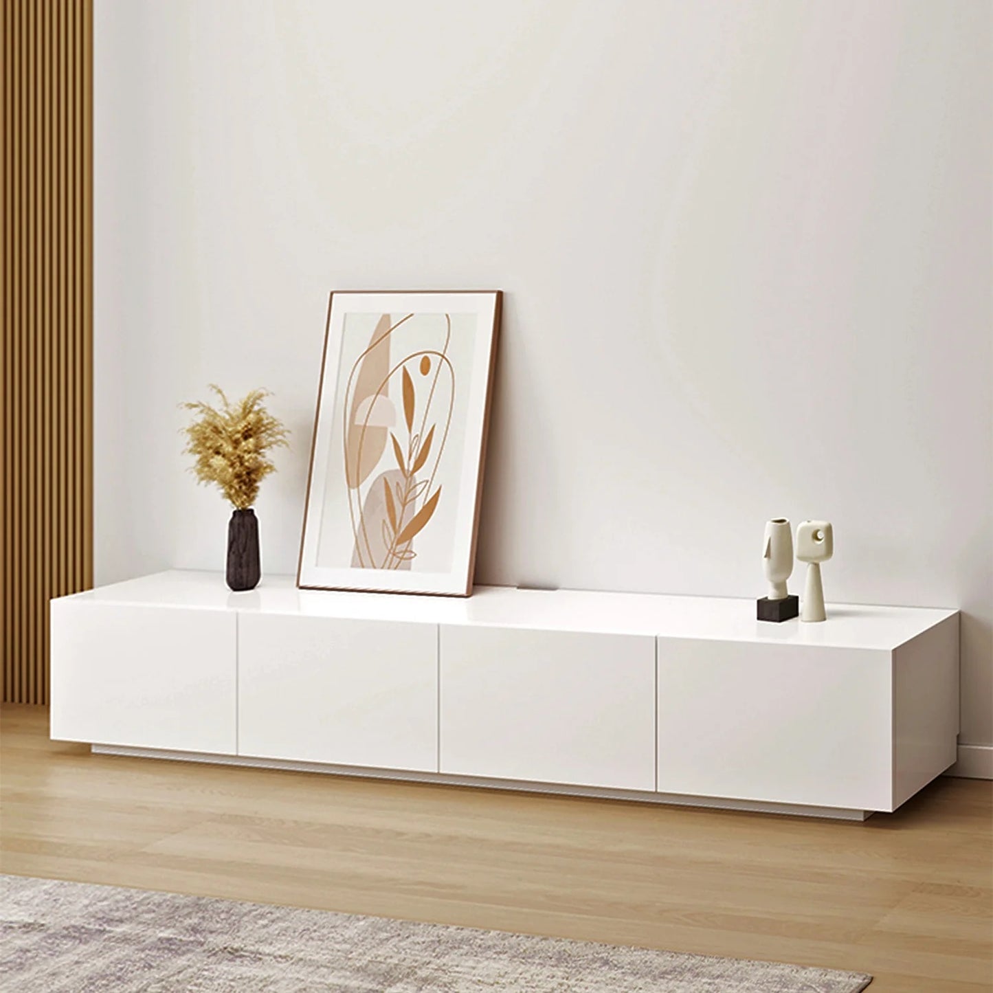 Minimalist Wood TV Stand with Drawers, Modern Long Media Console