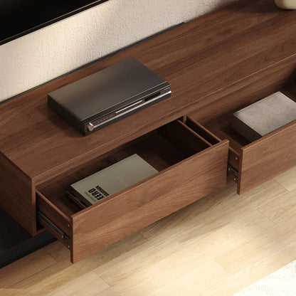 Crator Rectangle Wood Extendable TV Stand Black and Walnut Media Console with 3 Drawers