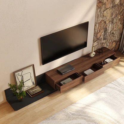 Crator Rectangle Wood Extendable TV Stand Black and Walnut Media Console with 3 Drawers