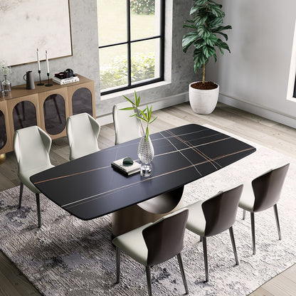 70.87" Rectangular Dining Table with Bronze Carbon Steel Pedestal Base for 4-6 People