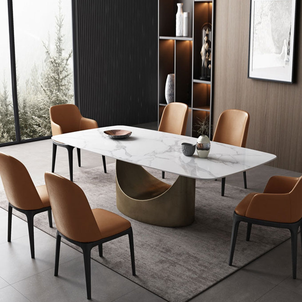 70.87" Rectangular Dining Table with Bronze Carbon Steel Pedestal Base for 4-6 People