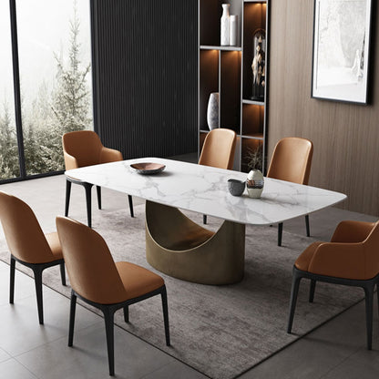 70.87" Rectangular Dining Table with Bronze Carbon Steel Pedestal Base for 4-6 People