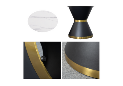 59.05" Round Pedestal Dining Table with White Sintered Stone and Lazy Susan