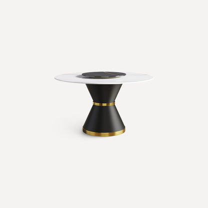 59.05" Round Pedestal Dining Table with White Sintered Stone and Lazy Susan