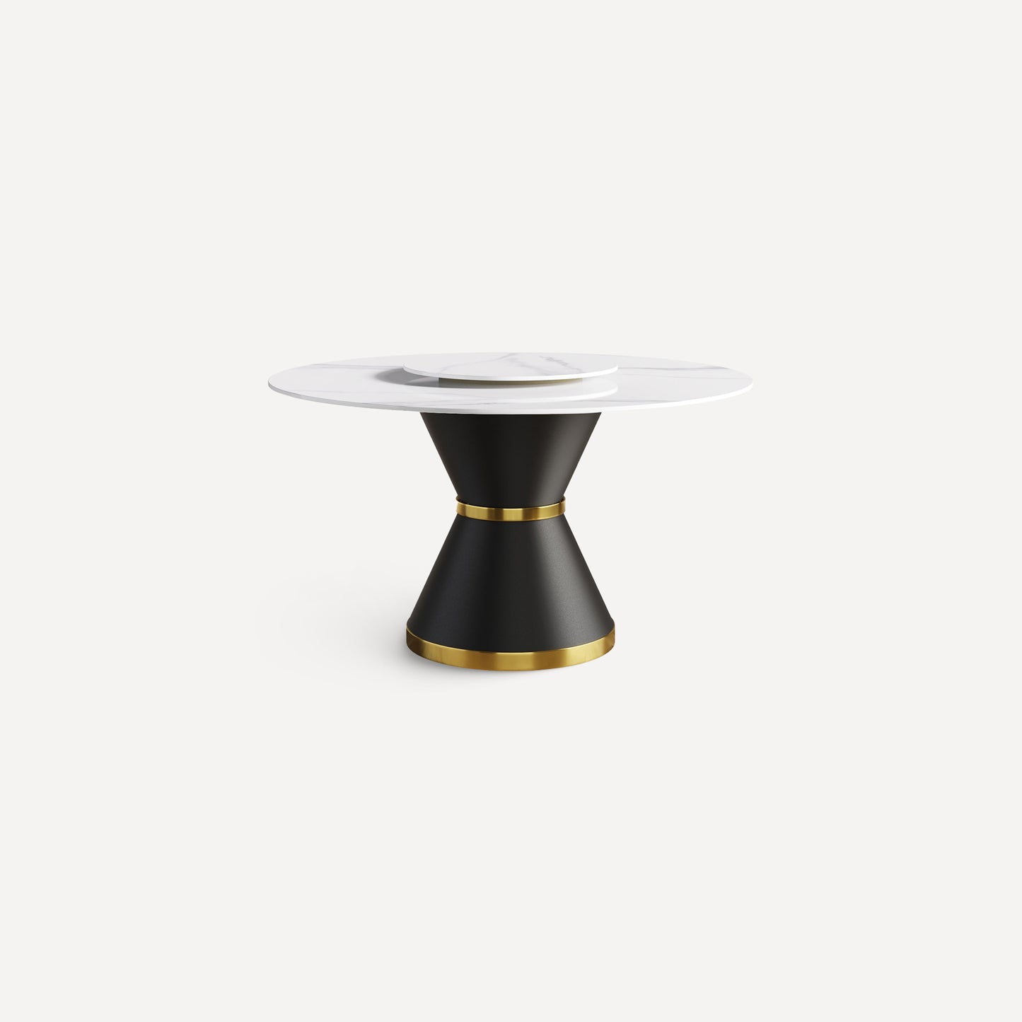 59.05" Round Pedestal Dining Table with White Sintered Stone and Lazy Susan