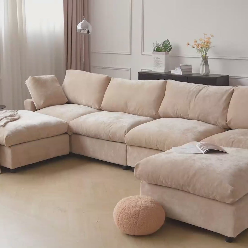 Modular Washable Track Arm 3-Seater L-Shaped Sectional in Khaki Brown